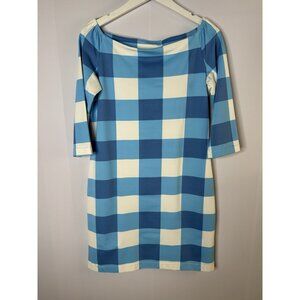 Sailor-Sailor Islander Dress Blue White Gingham 3/4 Sleeve Sz S Nautical Preppy